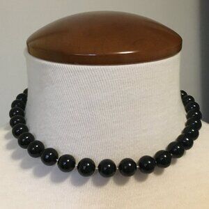 VTG 90s Black Faux Pearl Choker Necklace - Gothic Glam Costume Statement